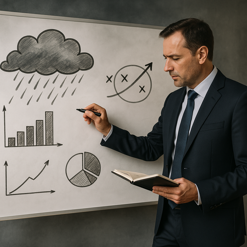 Empresario Analizando estrategias ante la tormenta