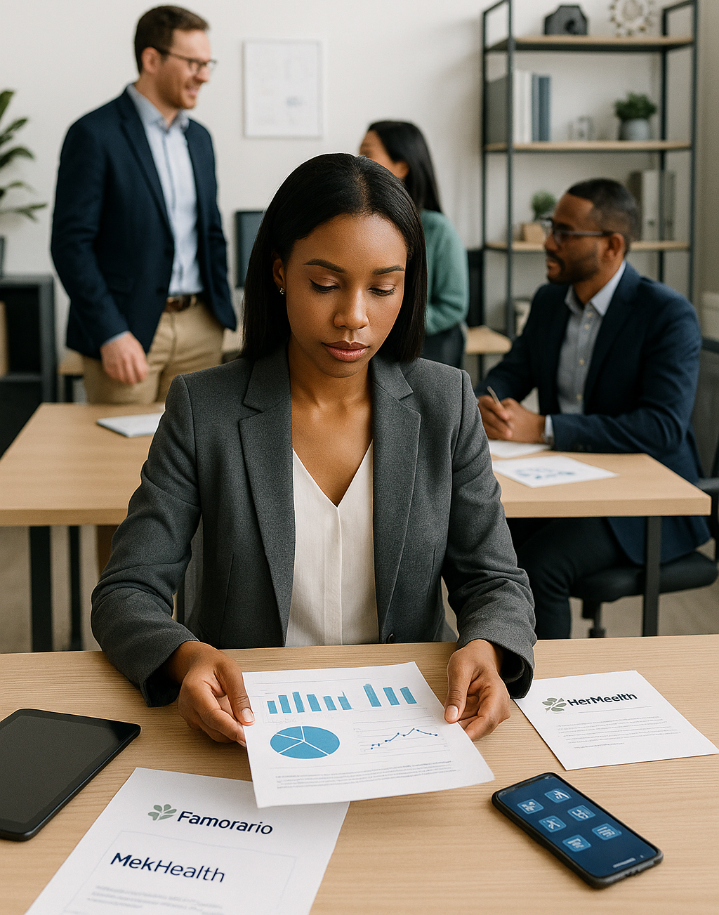 Empresaria Analizando sus finanzas